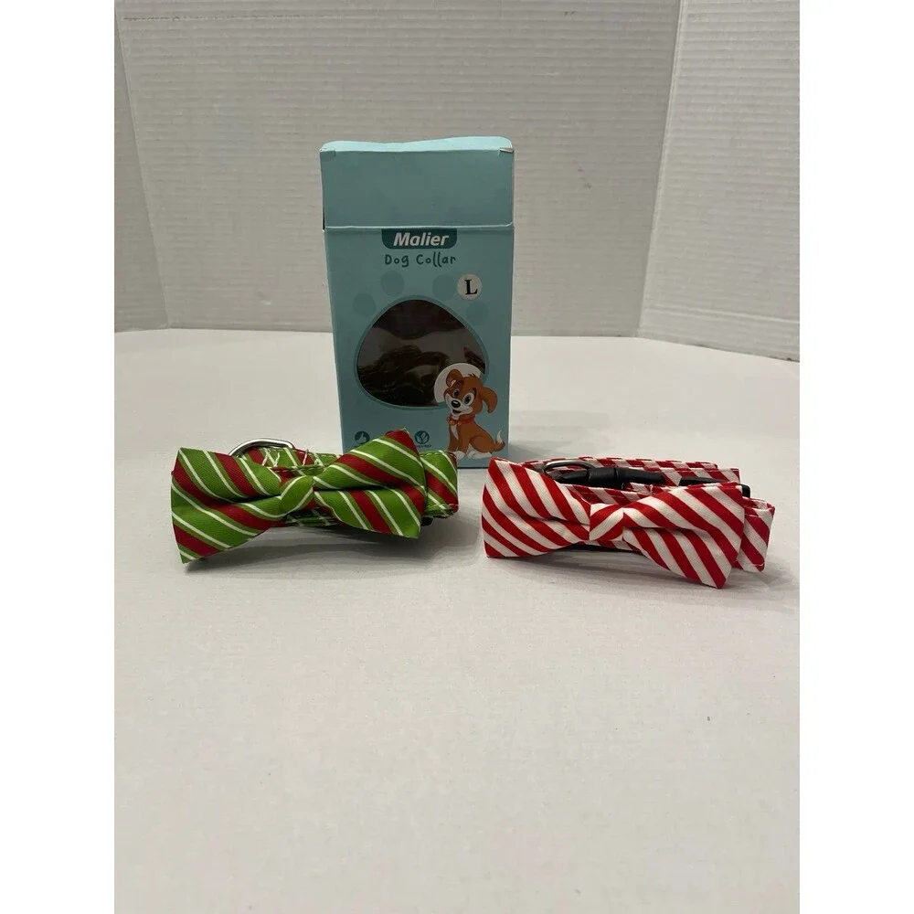 Malier 2 Pack Holiday Stripe Bow Tie Collars Size L New In Box